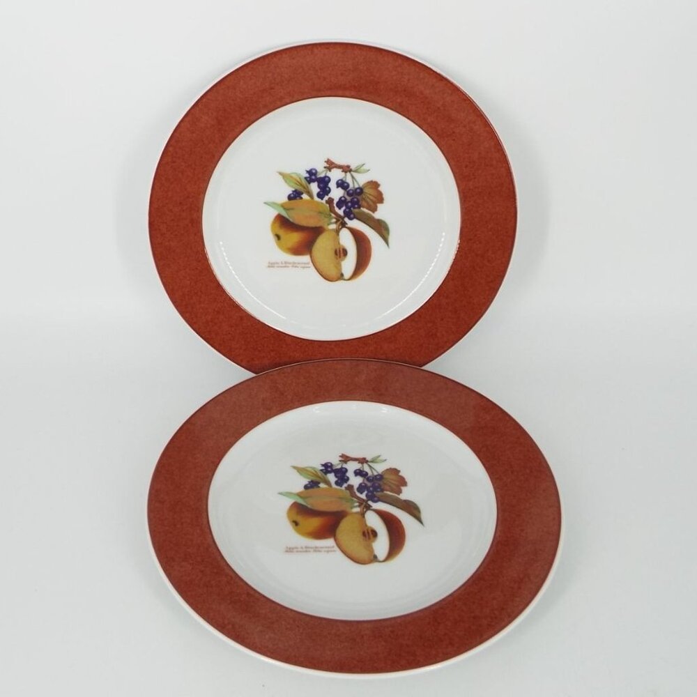 Royal Worcester Fine Porcelain Pair of Evesham Apple Blackcurrant Plates England